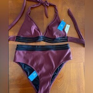 Cupshe Maroon and Black two piece Bikini Set